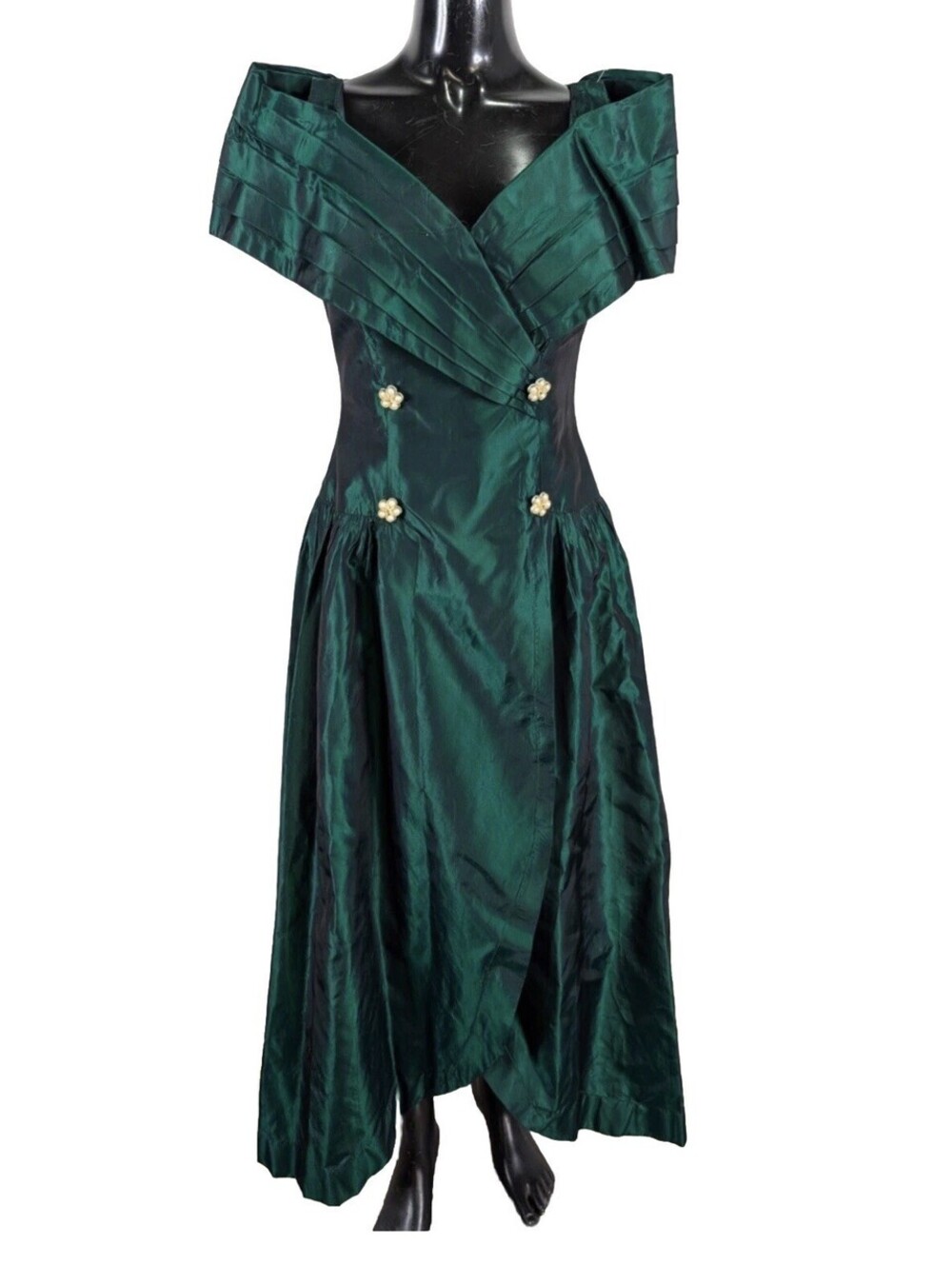 Vtg Dress Ball Gown Strapless 90s Y2K Taffeta Princess Green Emerald size 5/6